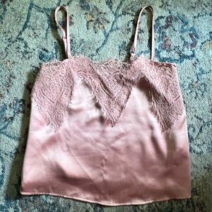 Silky, pink, lace detailed tank top